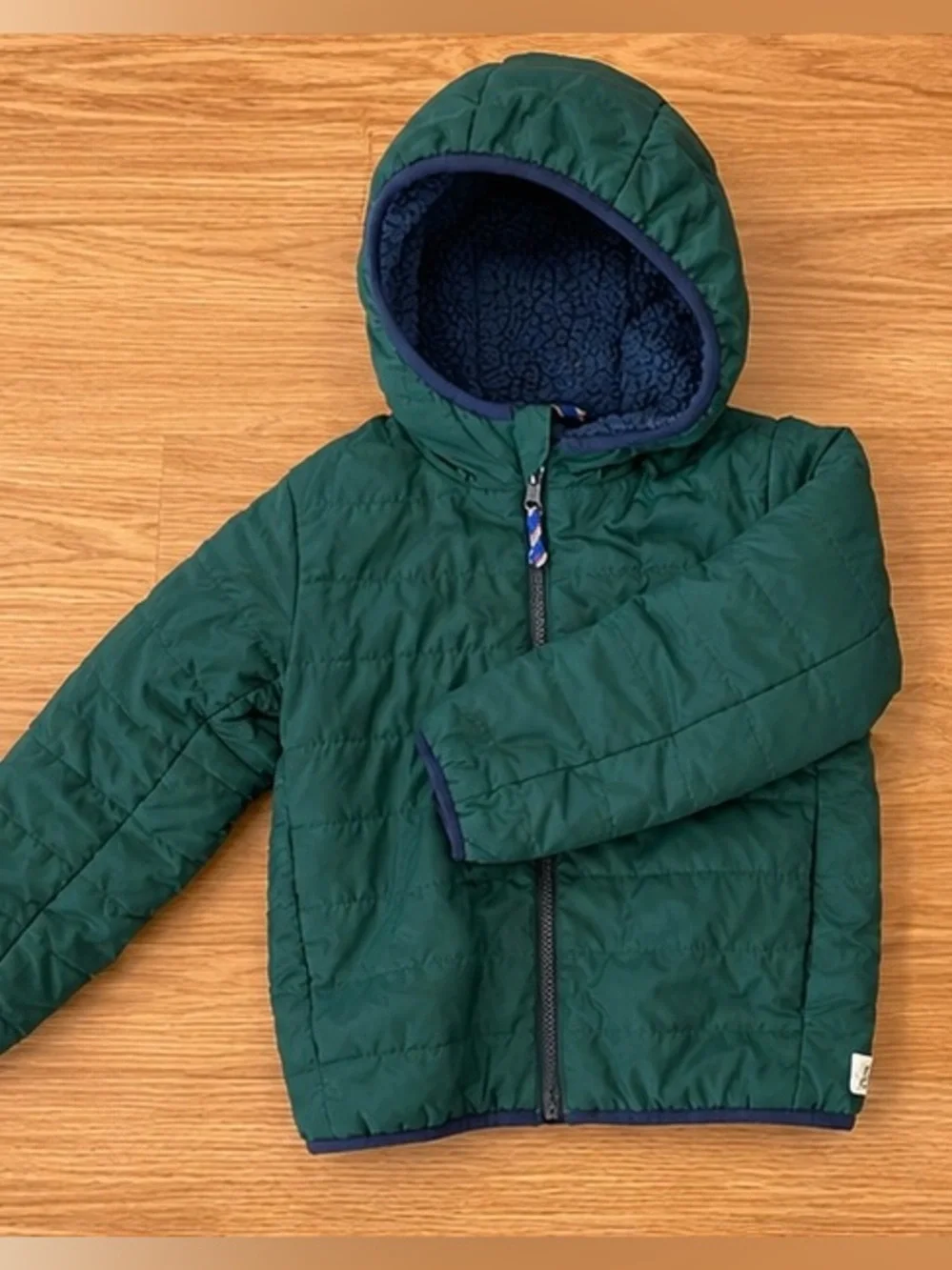 J.Crew Crewcuts Reversible Sherpa Puffer Jacket Pine Green and Blue Size XS